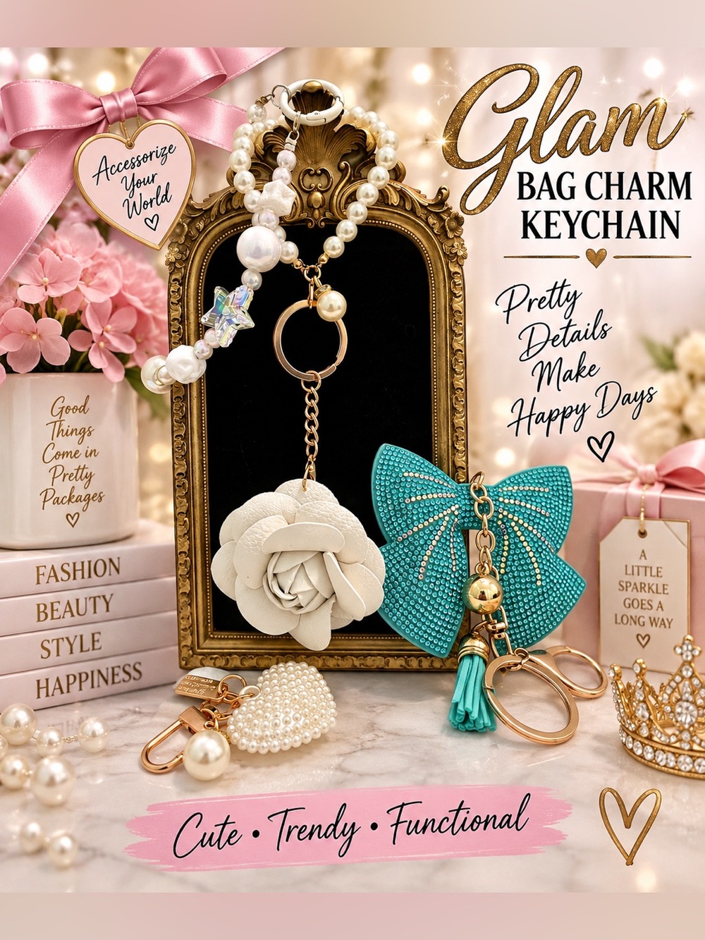 Glam charm set of 4 bag charms keychains